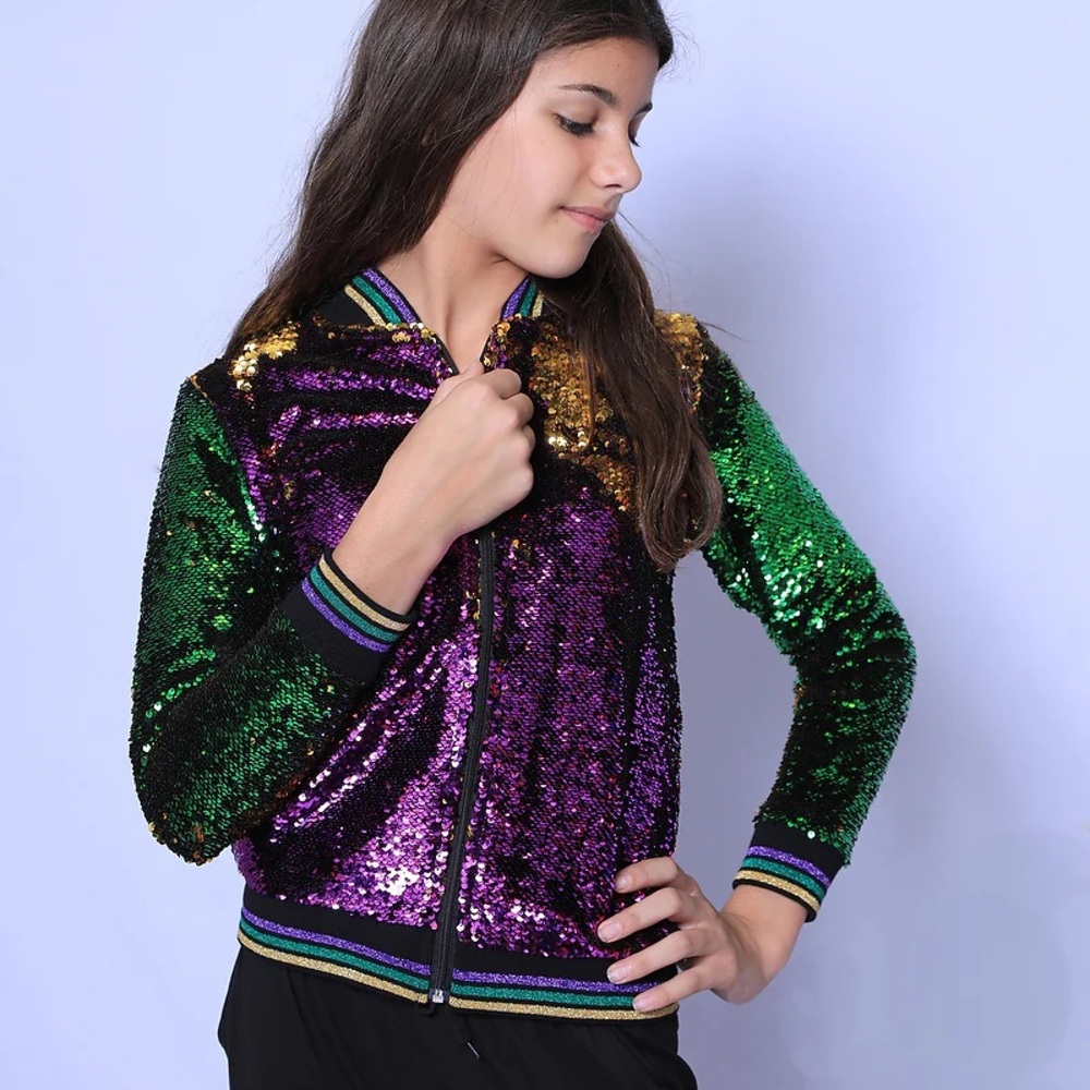 Sequin Bomber Jacket in Purple and Green